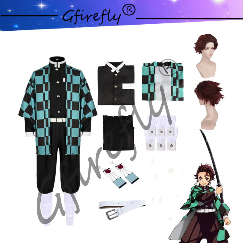Anime Cosplay With Mask - Kamado tanjirou-刀のコスプレコスチュームセット,刀アクセサリー,アニメの服,ドロップ,ユニフォーム