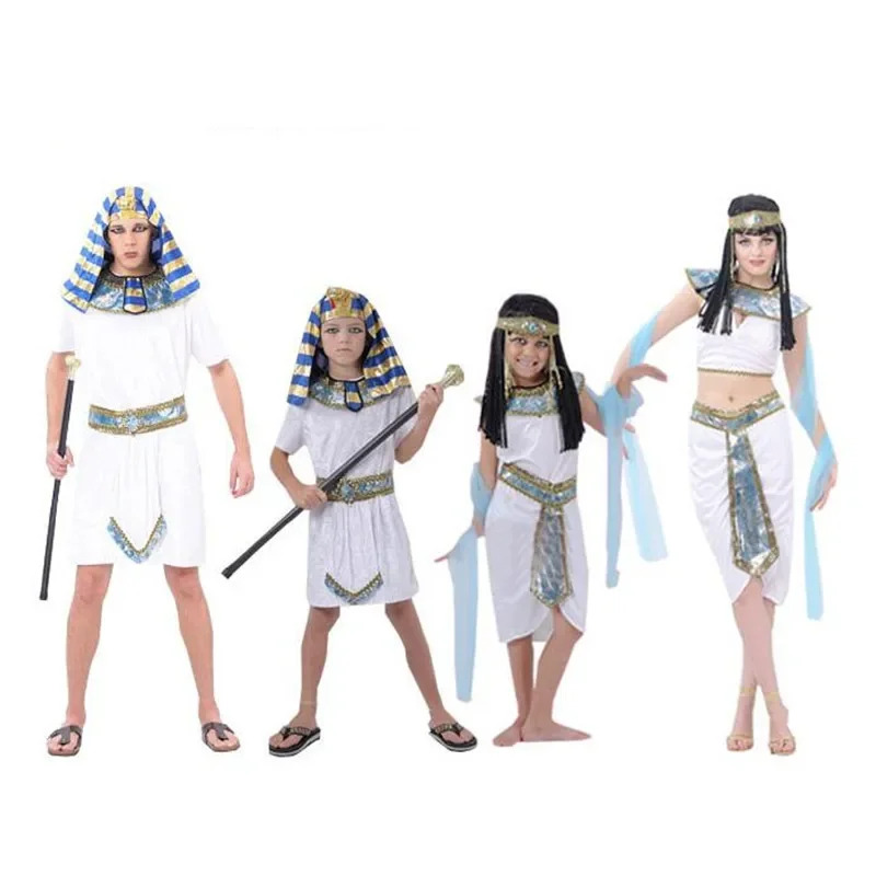 Egypt Cosplay Anime - 子供白エジプトファラオクレオパトラ大人の衣装コスプレガールコスチュームエジプトプリンセス王子ファミリーパーティードレス NM33