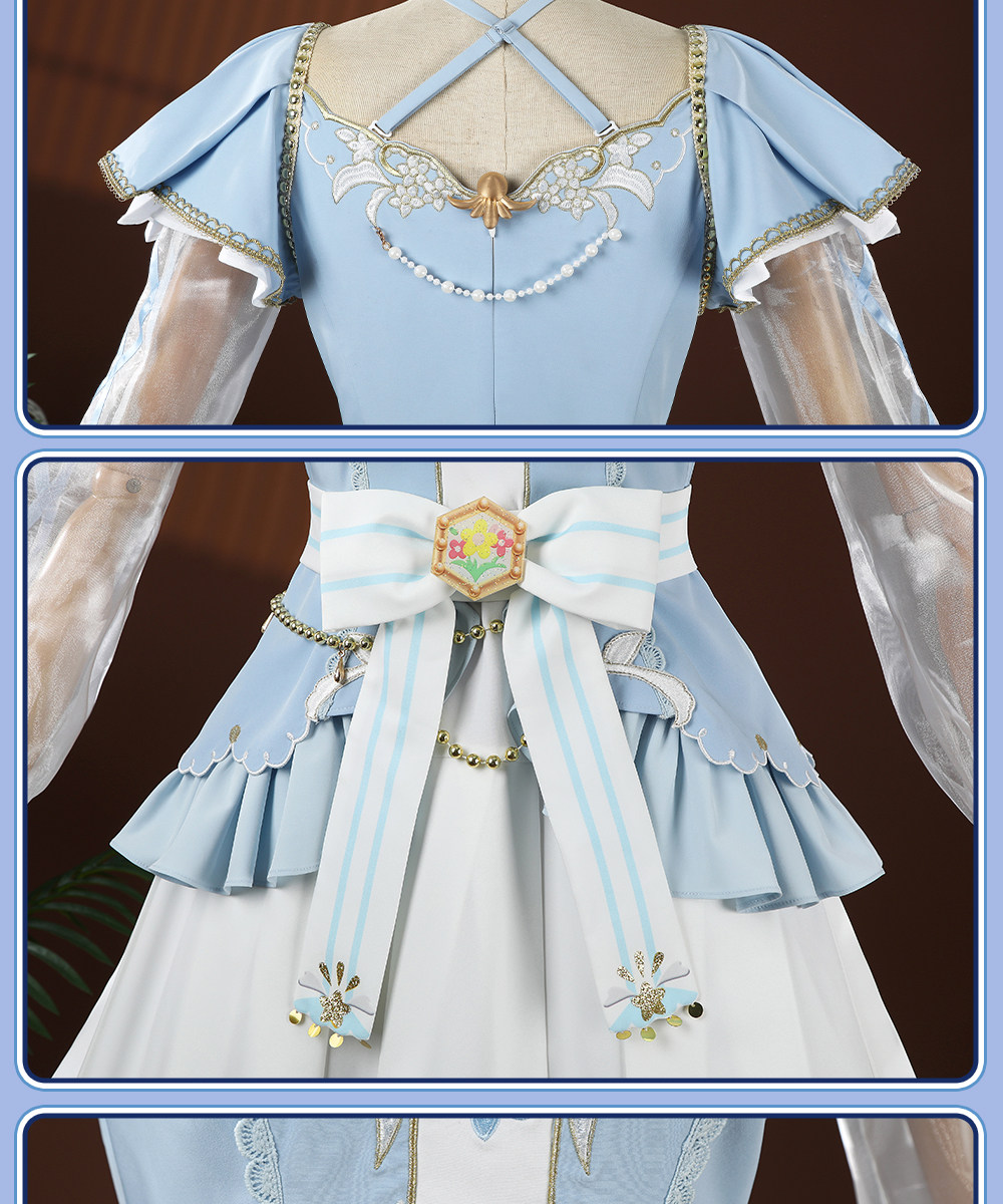 Anime Cosplay Lolita - ラブライブ 園田海未 Maidenly Purity コスプレ衣装 青と白の洋風ロリータ風アイドル歌唱衣装一式セット