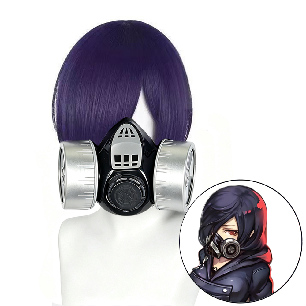 Anime Cosplay Tokyo Ghoul - アニメ東京グールコスプレ霧島トウカウィッグマスク女性ショートパープル人工毛ハロウィンパーティーコスプレマスク