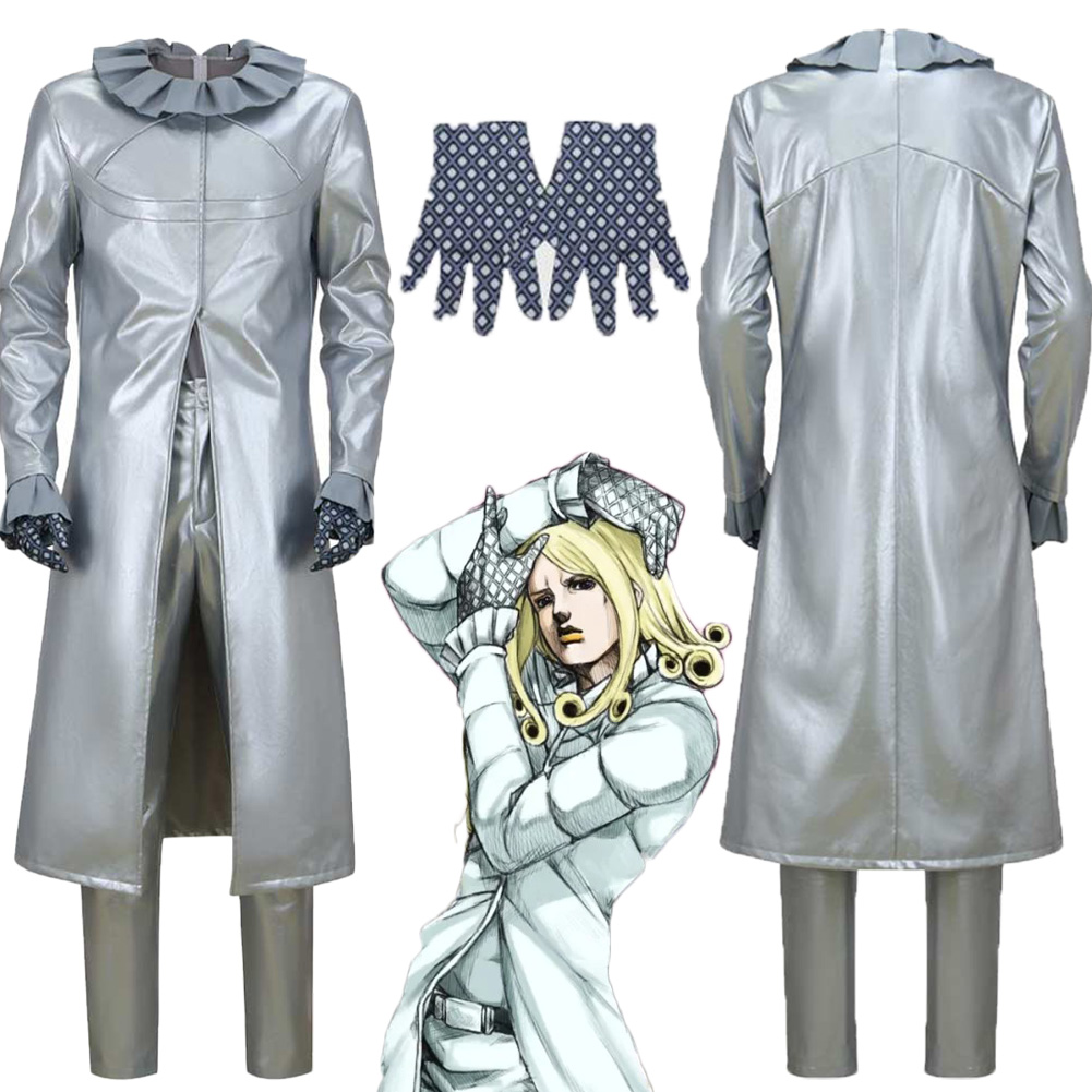 Cosplay Anime Jojo - ジョジョコスプレ奇妙な冒険面白いバレンタインコスプレ衣装シルバーコートウインドブレーカー服衣装ハロウィンカーニバルパーティー