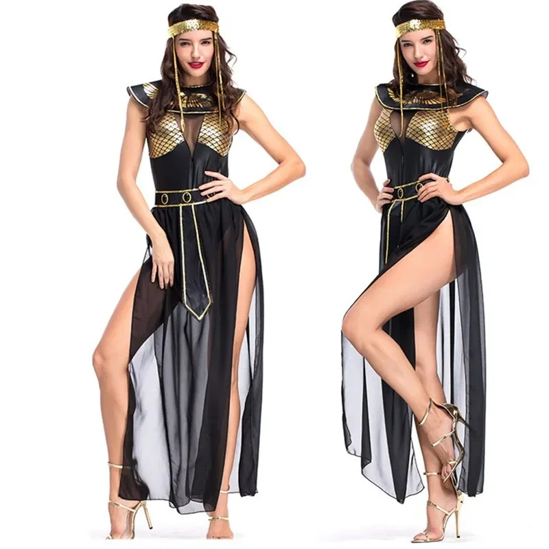 Egypt Cosplay Anime - セクシーなホットシースルーエジプト王室クレオパトラ古代エジプト女王ドレス大人女性ファンタジーコスプレハロウィンコスチュームNM33