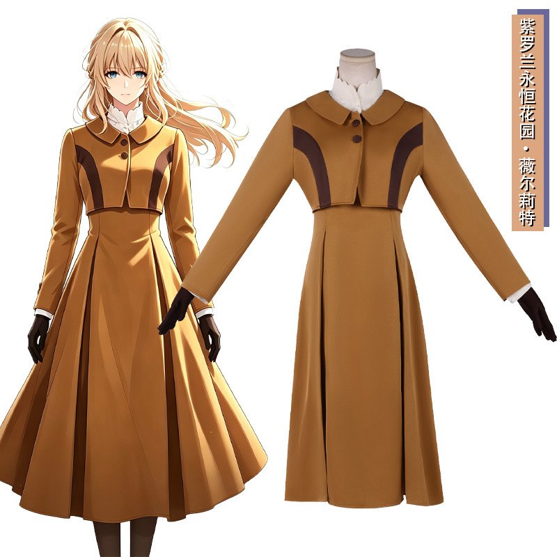 Violet Evergarden Dress - ヴァイオレット・エヴァーガーデン 女性用コスプレ一式、アニメヴァイオレット制服ワンピーススカート ヘッドドレス付き、ハロウィン完全コスチューム