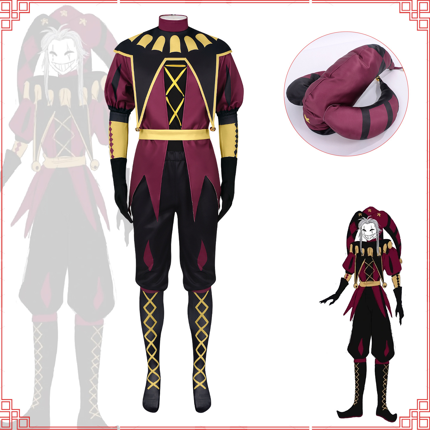 アニメピエロコスプレ緑赤衣装マスク帽子手袋靴下クリスマスハロ - Anime Cosplay With Mask のレビューと価格