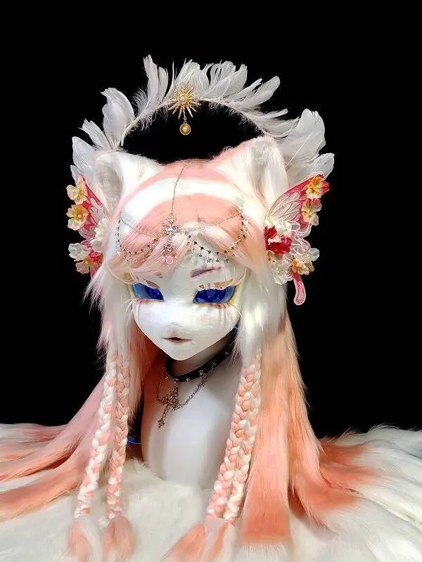 手作りキグフーリーコスチュームヘッド、かわいい猫ケモノマスク - Anime Cosplay With Mask のレビューと価格